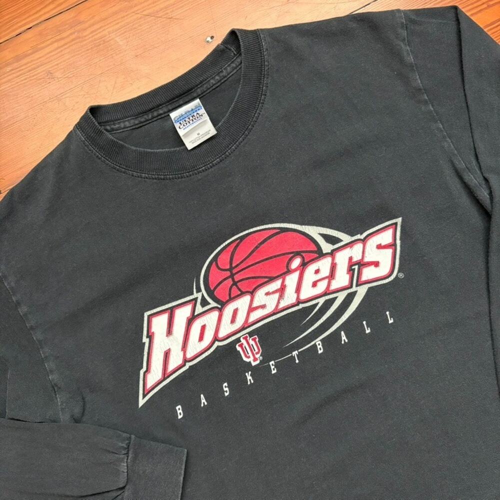 Vintage University Of Indiana Hoosiers Basketball T-Shirt Men's Size M Black 90s
